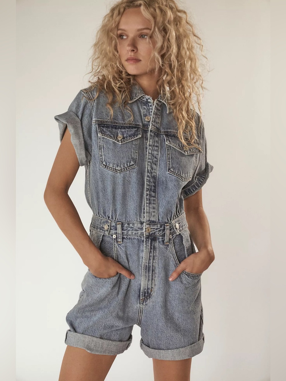 AGOLDE Zora Jumpsuit Size 4 Rio Blue Denim Playsuit Relaxed Fit Wide Leg Retro